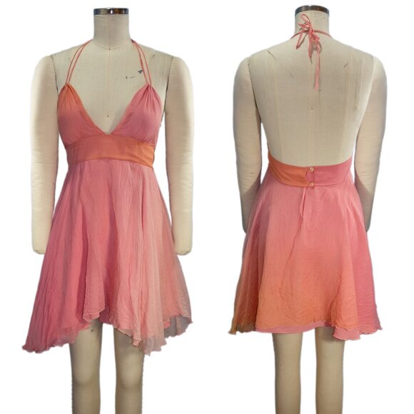 Julia Silk Pink Ombre Halter Mini Dress - Small - Picture 1 of 10